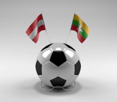 Avusturya - Myanmar Futbol Bayrakları, Beyaz Arkaplan - 3D Render