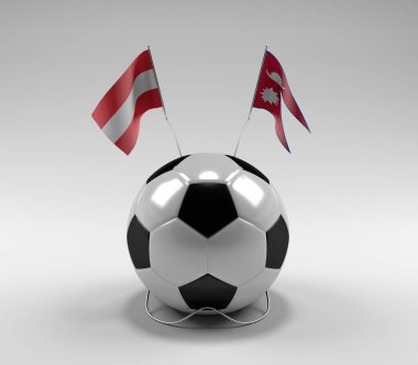 Avusturya - Nepal Futbol Bayrakları, Beyaz Arkaplan - 3D Render