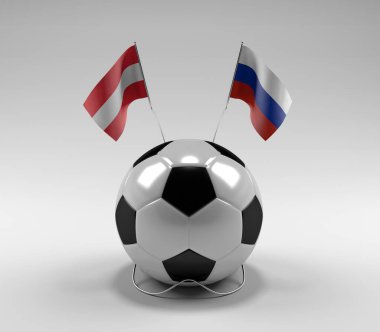 Avusturya - Rusya Futbol Bayrakları, Beyaz Arkaplan - 3D Render