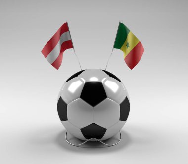 Avusturya - Senegal Futbol Bayrakları, Beyaz Arkaplan - 3D Render