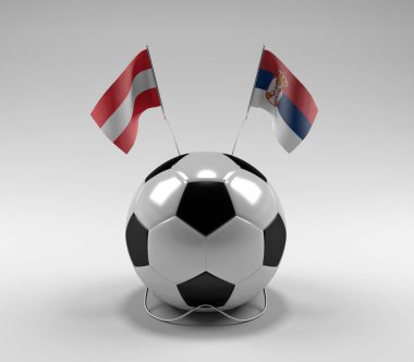 Avusturya - Sırbistan Futbol Bayrakları, Beyaz Arkaplan - 3D Hazırlama