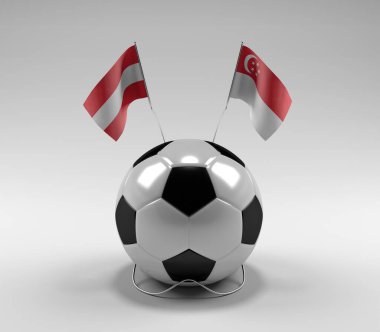Avusturya - Singapur Futbol Bayrakları, Beyaz Arkaplan - 3D Render