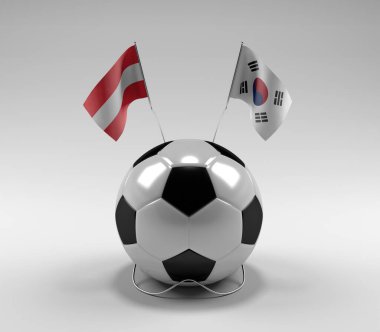 Avusturya - Güney Kore Futbol Bayrakları, Beyaz Arkaplan - 3D Render