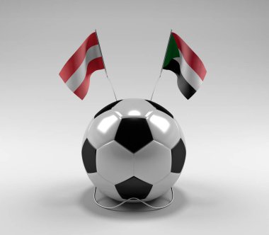 Avusturya - Sudan Futbol Bayrakları, Beyaz Arkaplan - 3D Render