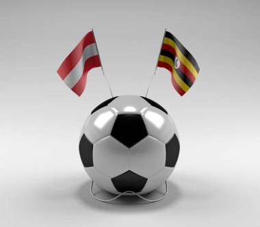 Avusturya - Uganda Futbol Bayrakları, Beyaz Arkaplan - 3D Render