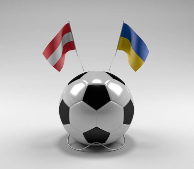 Avusturya - Ukrayna Futbol Bayrakları, Beyaz Arkaplan - 3D Render