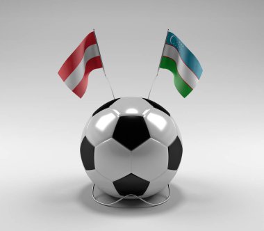 Avusturya - Özbekistan Futbol Bayrakları, Beyaz Arkaplan - 3D Render