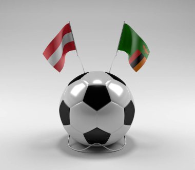 Avusturya - Zambiya Futbol Bayrakları, Beyaz Arkaplan - 3D Render