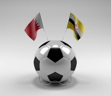 Bahreyn - Brunei Futbol Bayrakları, Beyaz Arkaplan - 3D Render