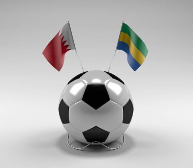 Bahreyn - Gabon Futbol Bayrakları, Beyaz Arkaplan - 3D Render