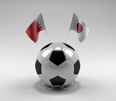 Bahreyn - Japonya Futbol Bayrakları, Beyaz Arkaplan - 3D Render