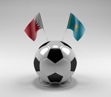 Bahreyn - Kazakistan Futbol Bayrakları, Beyaz Arkaplan - 3D Render