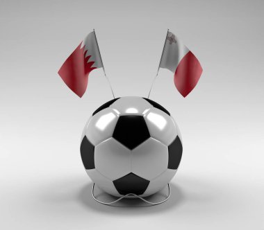 Bahreyn - Malta Futbol Bayrakları, Beyaz Arkaplan - 3D Render