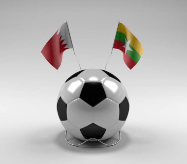 Bahreyn - Myanmar Futbol Bayrakları, Beyaz Arkaplan - 3D Render
