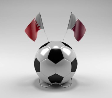 Bahreyn - Katar Futbol Bayrakları, Beyaz Arkaplan - 3D Render