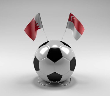 Bahreyn - Singapur Futbol Bayrakları, Beyaz Arkaplan - 3D Render