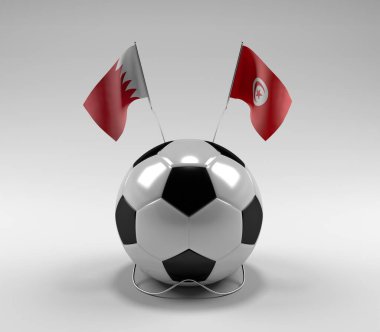 Bahreyn - Tunus Futbol Bayrakları, Beyaz Arkaplan - 3D Render