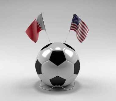 Bahreyn - Amerika Birleşik Devletleri Futbol Bayrakları, Beyaz Arkaplan - 3D Render