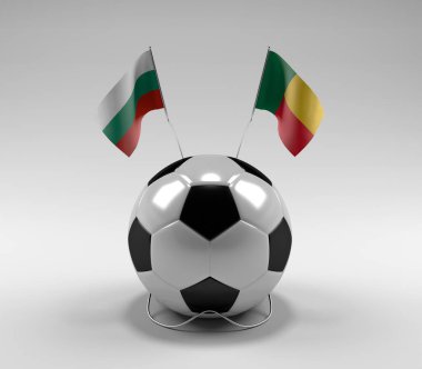 Bulgaristan - Benin Futbol Bayrakları, Beyaz Arkaplan - 3D Hazırlama