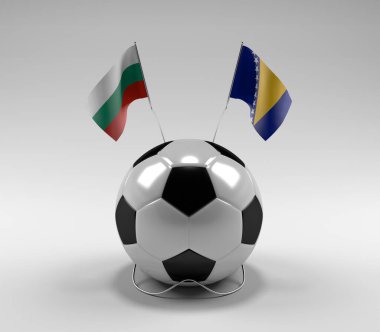 Bulgaristan - Bosna-Hersek Futbol Bayrakları, Beyaz Arkaplan - 3D Render