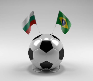 Bulgaristan - Brezilya Futbol Bayrakları, Beyaz Arkaplan - 3D Hazırlama