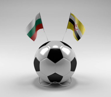 Bulgaristan - Brunei Futbol Bayrakları, Beyaz Arkaplan - 3D Hazırlama