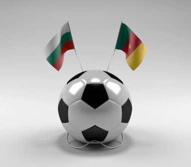 Bulgaristan - Kamerun Futbol Bayrakları, Beyaz Arkaplan - 3D Render