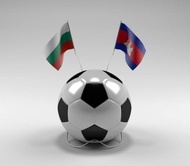 Bulgaristan - Kamboçya Futbol Bayrakları, Beyaz Arkaplan - 3D Render