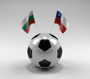 Bulgaristan - Şili Futbol Bayrakları, Beyaz Arkaplan - 3D Hazırlama