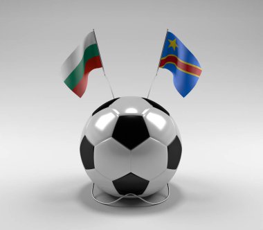 Bulgaristan - Kongo Demokratik Cumhuriyeti Futbol Bayrakları, Beyaz Arkaplan - 3D Render