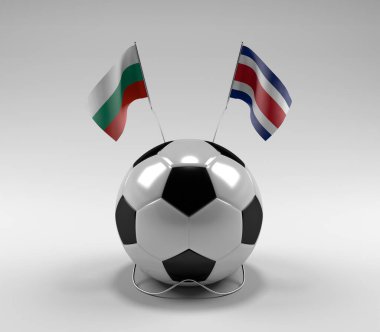 Bulgaristan - Kosta Rika Futbol Bayrakları, Beyaz Arkaplan - 3D Render