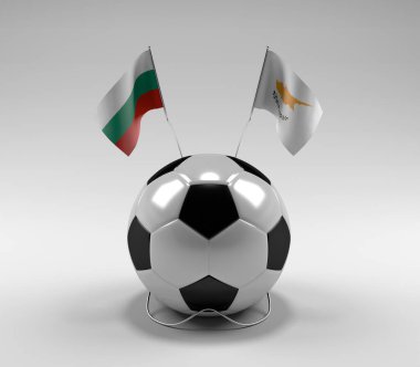 Bulgaristan - Kıbrıs Futbol Bayrakları, Beyaz Arkaplan - 3D Hazırlama