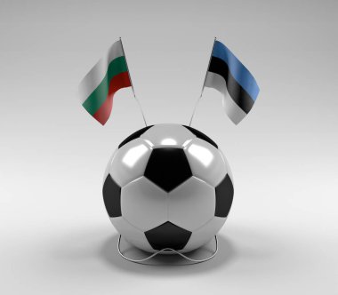 Bulgaristan - Estonya Futbol Bayrakları, Beyaz Arkaplan - 3D Hazırlama
