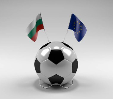 Bulgaristan - Avrupa Birliği Futbol Bayrakları, Beyaz Arkaplan - 3D Render
