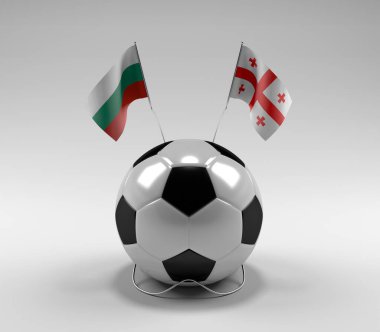 Bulgaristan - Gürcistan Futbol Bayrakları, Beyaz Arkaplan - 3D Hazırlama