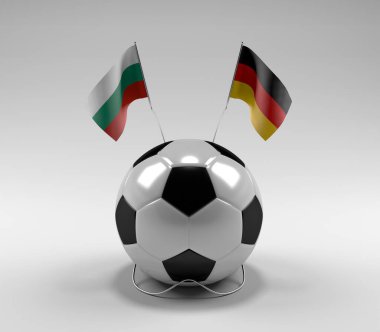 Bulgaristan - Almanya Futbol Bayrakları, Beyaz Arkaplan - 3D Hazırlama