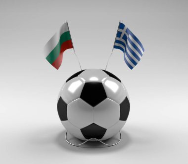 Bulgaristan - Yunanistan Futbol Bayrakları, Beyaz Arkaplan - 3D Hazırlama