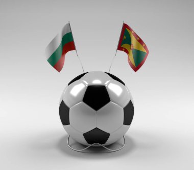 Bulgaristan - Grenada Futbol Bayrakları, Beyaz Arkaplan - 3D Hazırlama