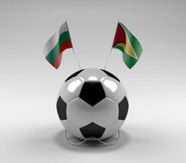 Bulgaristan - Guyana Futbol Bayrakları, Beyaz Arkaplan - 3D Render
