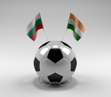 Bulgaristan - Hindistan Futbol Bayrakları, Beyaz Arkaplan - 3D Hazırlama