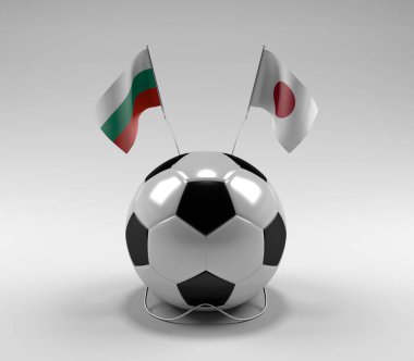 Bulgaristan - Japonya Futbol Bayrakları, Beyaz Arkaplan - 3D Hazırlama