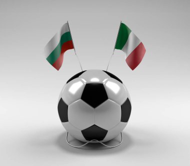 Bulgaristan - İtalya Futbol Bayrakları, Beyaz Arkaplan - 3D Hazırlama