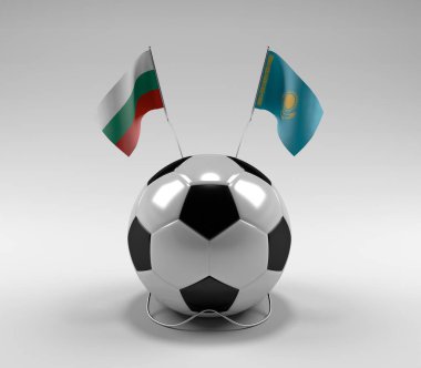 Bulgaristan - Kazakistan Futbol Bayrakları, Beyaz Arkaplan - 3D Render