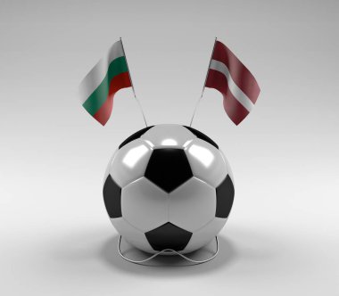Bulgaristan - Letonya Futbol Bayrakları, Beyaz Arkaplan - 3D Hazırlama