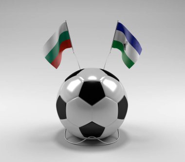 Bulgaristan - Lesotho Futbol Bayrakları, Beyaz Arkaplan - 3D Render