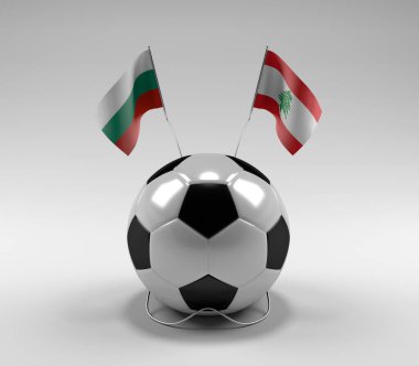 Bulgaristan - Lübnan Futbol Bayrakları, Beyaz Arkaplan - 3D Render