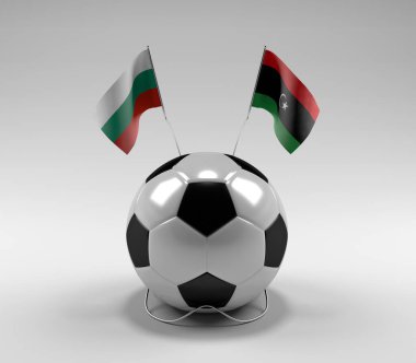 Bulgaristan - Libya Futbol Bayrakları, Beyaz Arkaplan - 3D Hazırlama