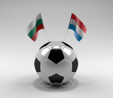Bulgaristan - Lüksemburg Futbol Bayrakları, Beyaz Arkaplan - 3D Render