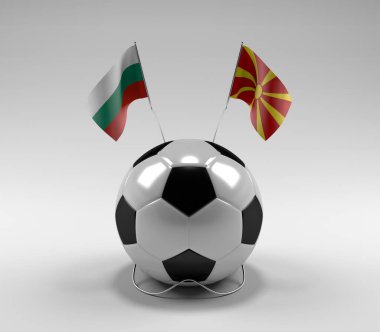 Bulgaristan - Makedonya Futbol Bayrakları, Beyaz Arkaplan - 3D Hazırlama