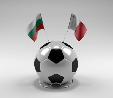 Bulgaristan - Malta Futbol Bayrakları, Beyaz Arkaplan - 3D Hazırlama